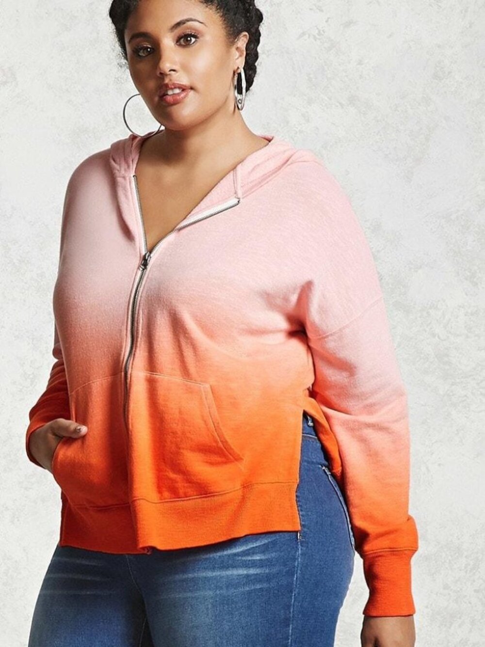 Forever 21+Plus Size Pink Orange Ombre Terry Hoodie 0X/1X